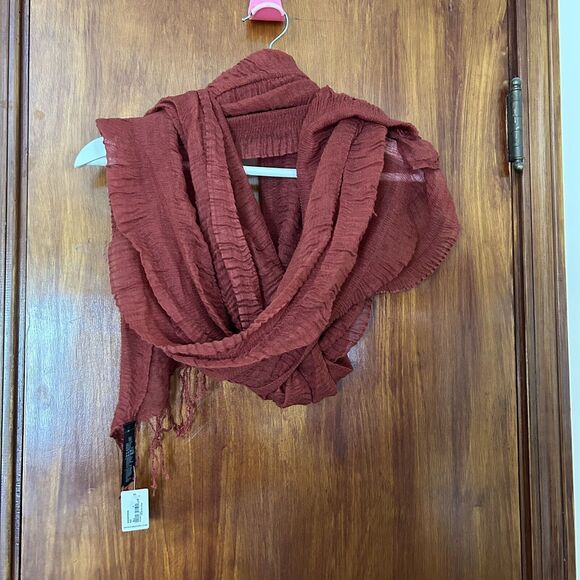 Forever 21 Women's Scarf Rust Red Lightweight Crepe Fringe Trim Oversized Fall - Picture 1 of 6